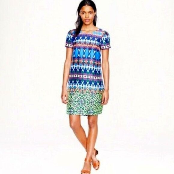 𝅺J. Crew Gemstone100% Silk Geometric Print Short Sleeve Mini Dress Size 00 - Picture 10 of 10
